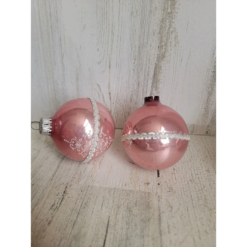 Vintage rose lace pink ball glass ornament Xmas set unique home